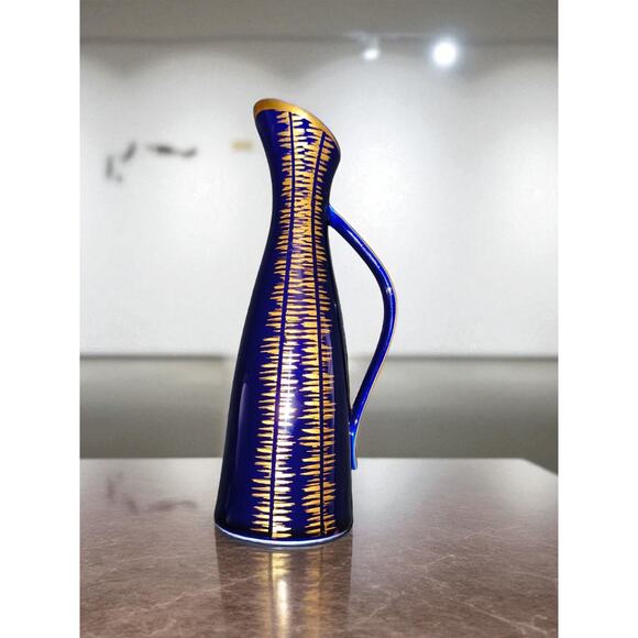 Handmolerei Blue Vase,Vintage MCM Hand Painted Dark Cobalt Blue Echt Kobalt - Picture 1 of 5